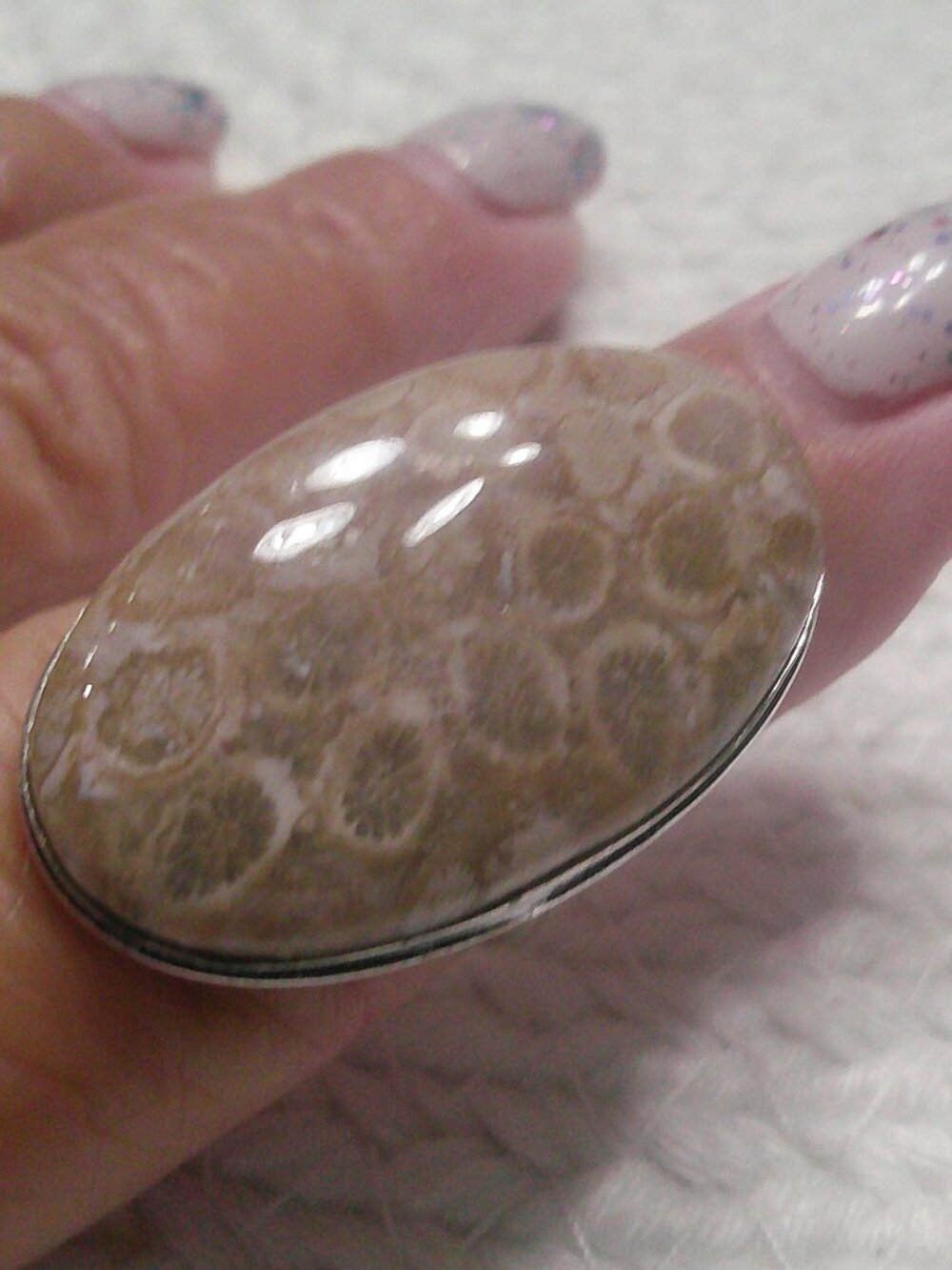 Natural FOSSIL CORAL Handmade Sterling 925 RIng SIze 8.25 #143F